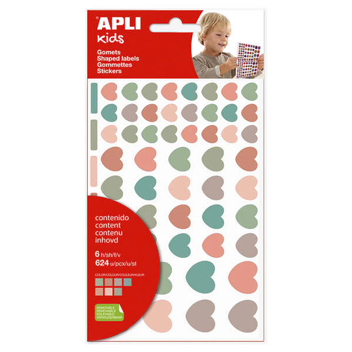 Apli Kids Bolsa de 624 Gomets Corazones Nordik - Adhesivo Removible - Tamaños y Colores Surtidos 1