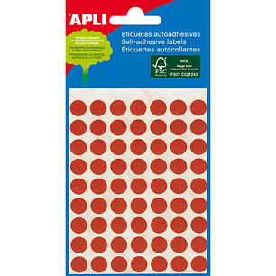Apli Minibolsa de 288 Etiquetas Redondas Ø 8mm - 3 Hojas por 96 Etiquetas - Adhesivo Permanente - Color Rojo