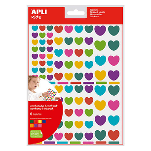 Apli Pack de 624 Gomets con Forma de Corazon Adhesivo Removible - Ideales para Escuelas Infantiles - Desarrollo de Habilidades y Creatividad - Colores