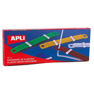 Apli Pack de 50 Fasteners de Plastico con Lengüeta - Tamaño 90x12mm - Cierre Compresor - Ideal para Organizar Papel - Colores Surtidos