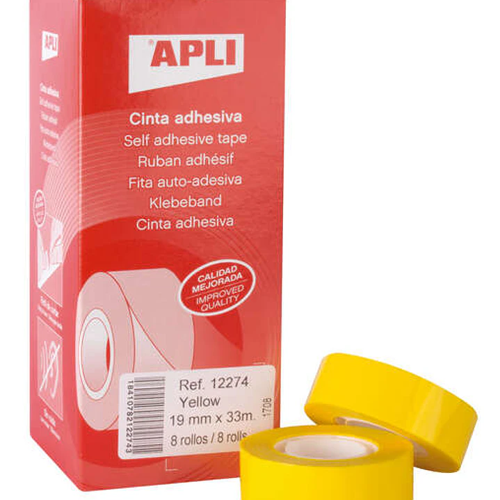 Apli Cinta Adhesiva Polipropileno 19mm x 33m - Resistente al Agua y a la Intemperie - Facil de Cortar con las Manos - Ideal para Etiquetar y Marcar -  1