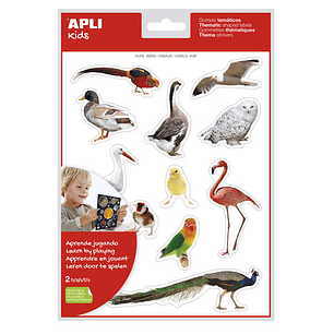 Apli Gomets Tematicos Realistas de Aves - 24 Gomets en 2 Hojas - Imagenes Realistas para Relacionar Aves - Desarrolla Habilidades Motoras - Adhesivo R