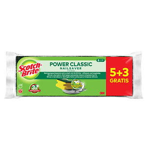 Scotch-Brite Classic Pack de 8 Estropajos de Cocina - Proteccion para los Dedos - Promocion 5 + 3 Gratis - Color Amarillo