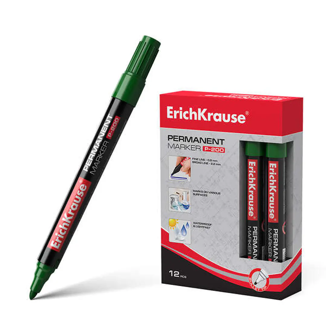 Erichkrause Marcador Permanente P-200 - Punta en Forma de Bala - Resistente al Agua y a los Rayos UV - Color Verde 1