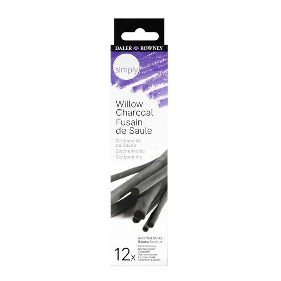 Daler Rowney Simply Charcoal Pack de 12 Carboncillos de Sauce - Marca Suave e Intensa - Ideal para Artistas y Aficionados 1