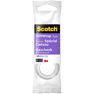 Scotch Giftwrap Pack de 2 Cintas Adhesivas Satinada - 19mm x 7.5m - Especial para Envolver Regalos - Color Transparente