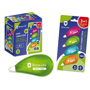 Bismark Neon Pack de 4 Mini Cintas Correctoras 5mmx6m - Perfecta Adherencia al Papel - Presentacion en Blister - Cuerpo de Colores Surtidos