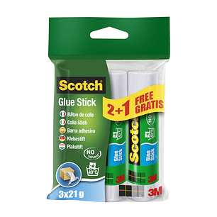 Scotch Pack de 3 Pegamentos en Barra Adhesivo Solido - 21gr por Unidad - Promocion 2 + 1 Gratis - Color Transparente