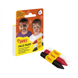 Jovi Face Paint Scary Pack de 3 Barras de Maquillaje - Para todo Tipo de Pieles - Se Limpia Facilmente - Colores Blanco, Rojo y Negro