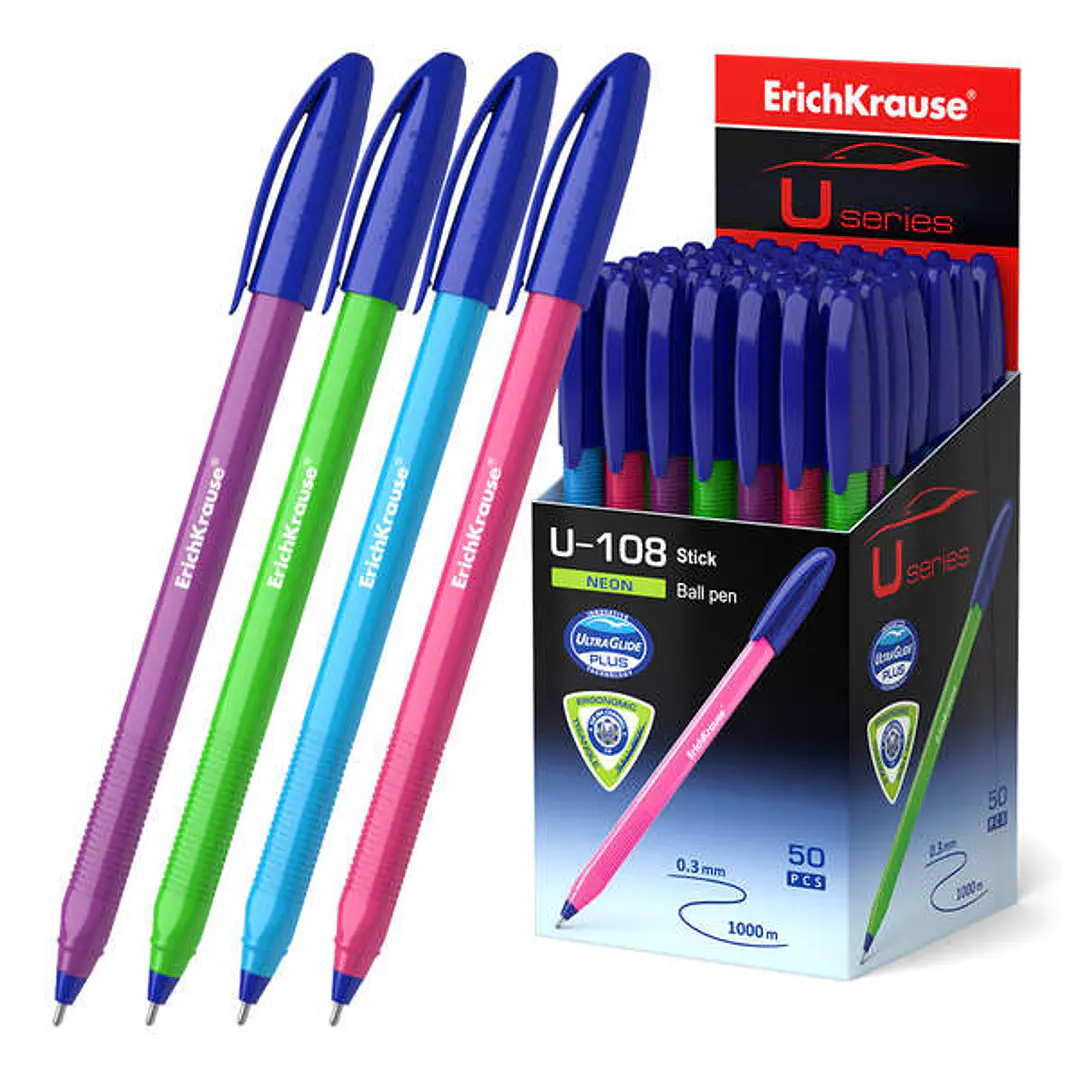 Erichkrause Boligrafo U-108 Neon Stick 1.0 - Ultra Glide Technology - Color Azul 1