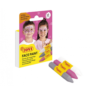 Jovi Face Paint Fantasy Pack de 3 Barras de Maquillaje - Para todo Tipo de Pieles - Se Limpia Facilmente - Colores Blanco, Rosa y Gris