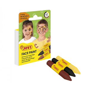 Jovi Face Paint Animal Pack de 3 Barras de Maquillaje - Para todo Tipo de Pieles - Se Limpia Facilmente - Colores Amarillo, Marron y Negro