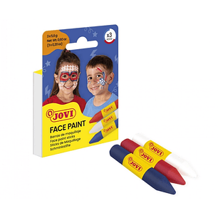 Jovi Face Paint Adventure Pack de 3 Barras de Maquillaje - Para todo Tipo de Pieles - Se Limpia Facilmente - Colores Blanco, Rojo y Azul
