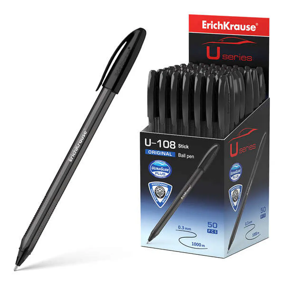 Erichkrause U-108 Boligrafo Clasico - Punta de Bola 1.0mm - Trazo de 0.3mm - Tapa Ventilada - Cuerpo Translucido y Tintado - Ultra Glide Technology -  1