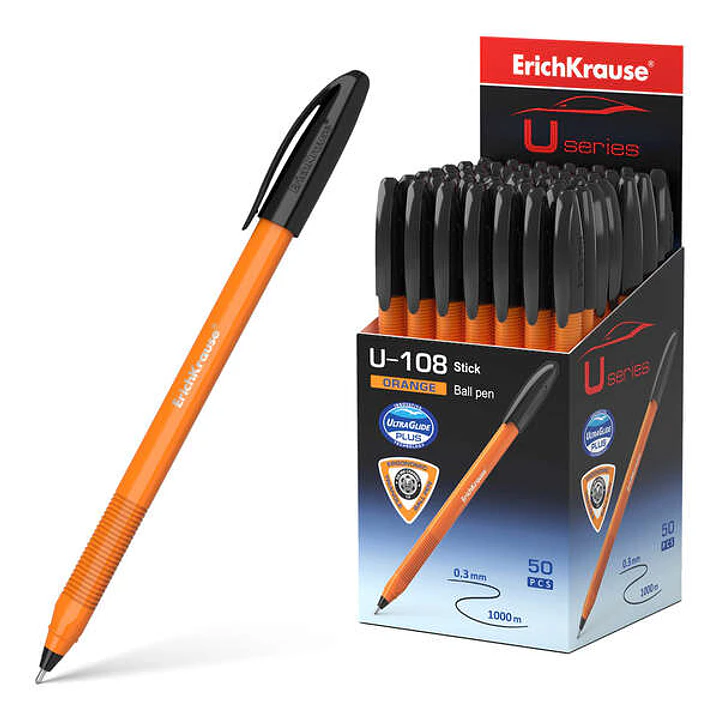 Erichkrause U-108 Boligrafo Clasico Orange - Punta de Bola 0.7mm - Trazo de 0.26mm - Tapa Ventilada - Cuerpo Opaco Naranja - Ultra Glide Technology -  1