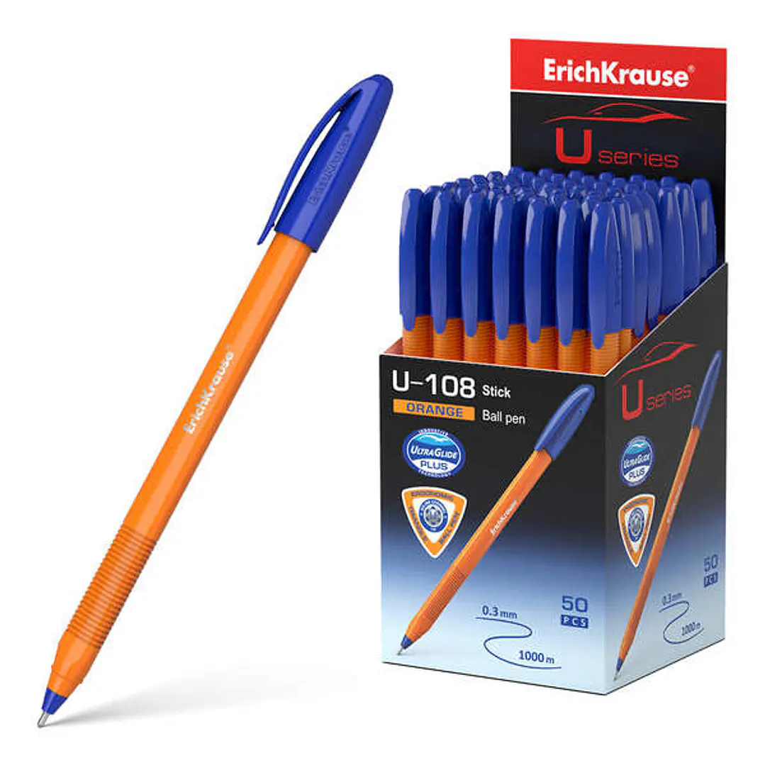 Erichkrause U-108 Boligrafo Clasico Orange - Punta de Bola 0.7mm - Trazo de 0.26mm - Tapa Ventilada - Cuerpo Opaco Naranja - Ultra Glide Technology -  1