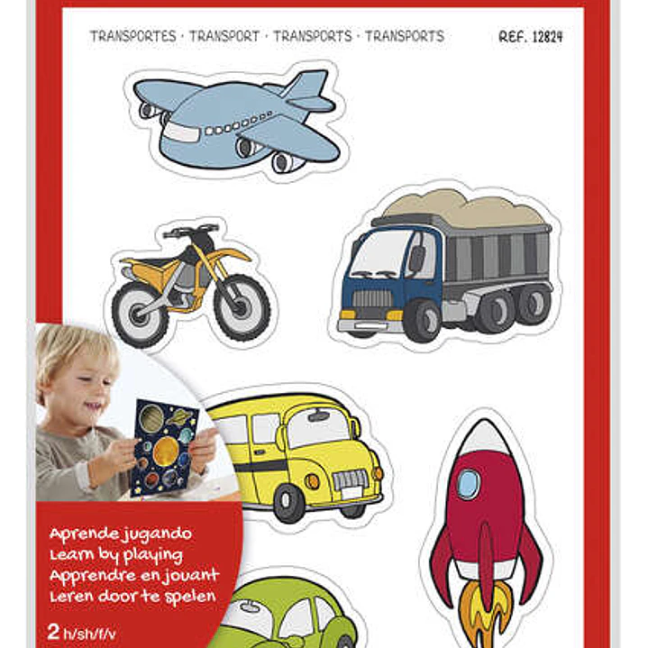 Apli Gomets Tematicos Transportes xL - 24 Gomets en 2 Hojas A4 - Ilustraciones de Medios de Transporte - Adhesivo Removible - Tamaño xL sin Borde - Ad 1