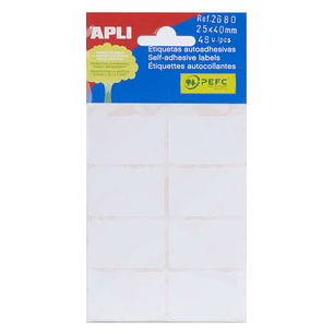 Apli Pack de 48 Etiquetas Rectangulares 25x40mm - 6 Hojas por 8 Etiquetas - Adhesivo Permanente - Cantos Romos - Aptas para Escritura Manual - Color B