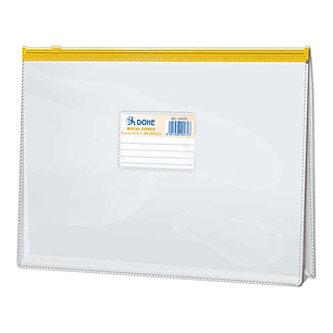 Dohe Bolsa Zipper Folio Apaisado PVC Transparente 150 Micras - Apertura Superior - Cierre Zip Hermetico en Color Amarillo