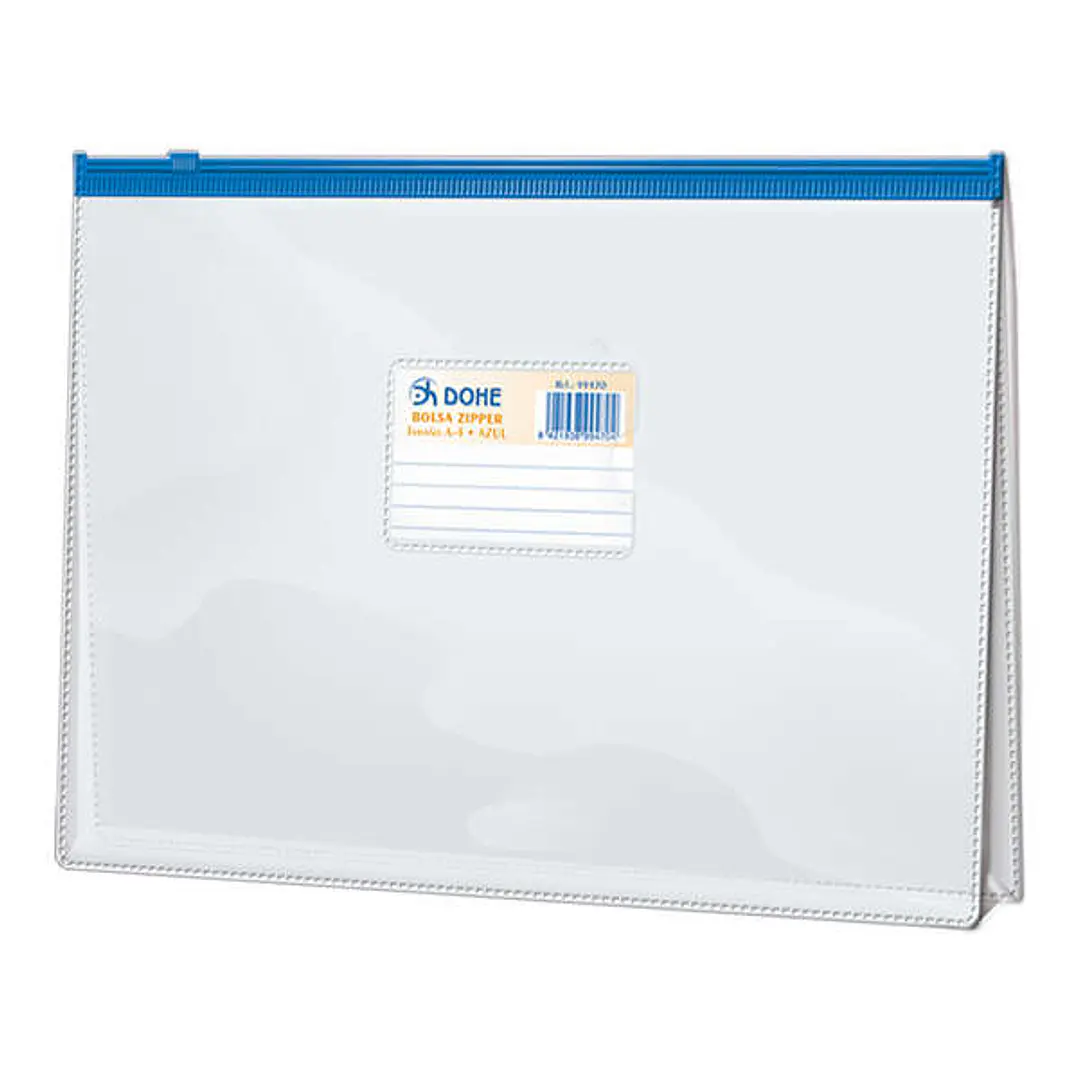 Dohe Bolsa Zipper Apaisada PVC Transparente 200 Micras - Tamaño Folio - Apertura Superior - Cierre Zip Hermetico 1