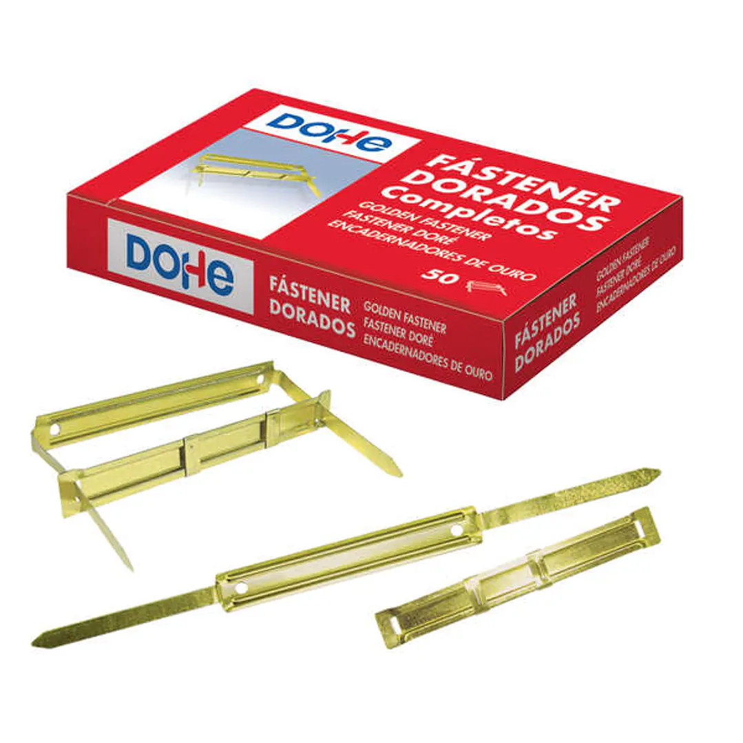 Dohe Caja de 50 Fasteners Metalicos Dorados - Para Encuadernaciones de 80mm - Lengüeta y Pasador 1