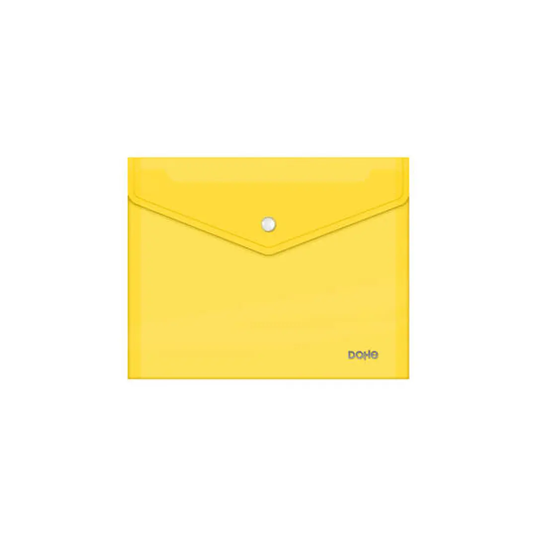 Dohe Sobre Portadocumentos A5 - Cierre de Broche - Polipropileno Cristal Transparente 150 Micras - Color Amarillo 1