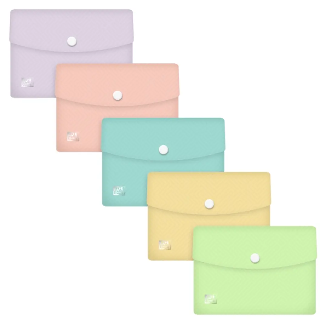 Oxford Urban A6 Sobre Portadocumentos de Plastico Rigido Translucido A6 - Capacidad hasta 40 Hojas - Cierre de Broche - Colores Pastel Surtidos 1