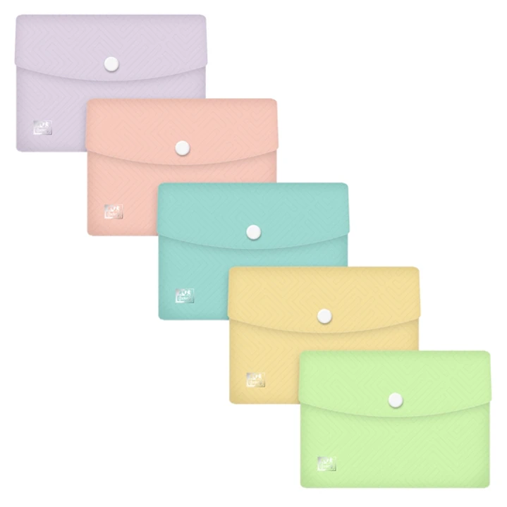 Oxford Urban A6 Sobre Portadocumentos de Plastico Rigido Translucido A6 - Capacidad hasta 40 Hojas - Cierre de Broche - Colores Pastel Surtidos 1