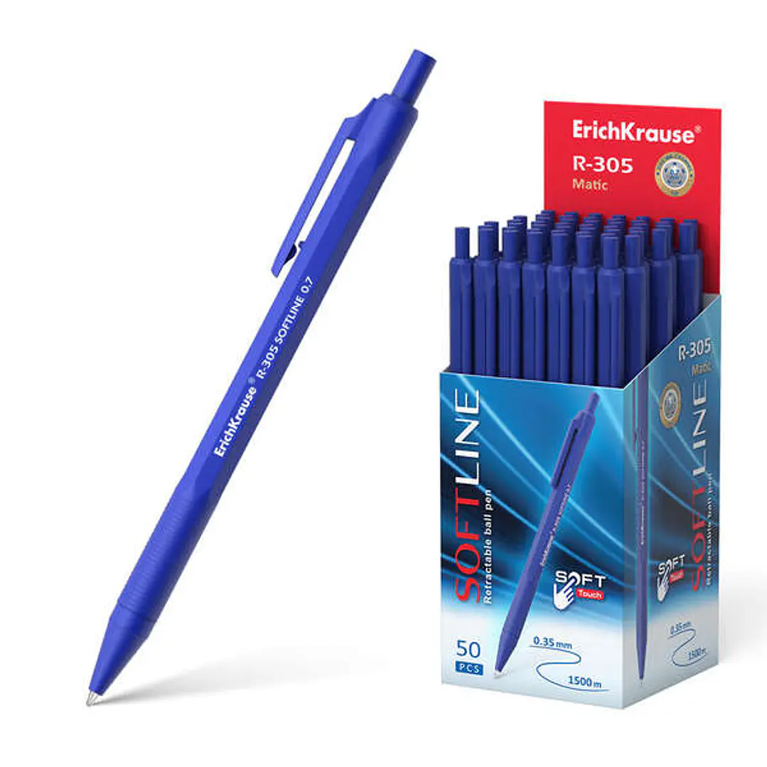 Erichkrause Boligrafo Automatico R-305 - Recargable - Punta de Aguja - Cuerpo Hexagonal Opaco - Tinta de Secado Rapido - Color Azul 1
