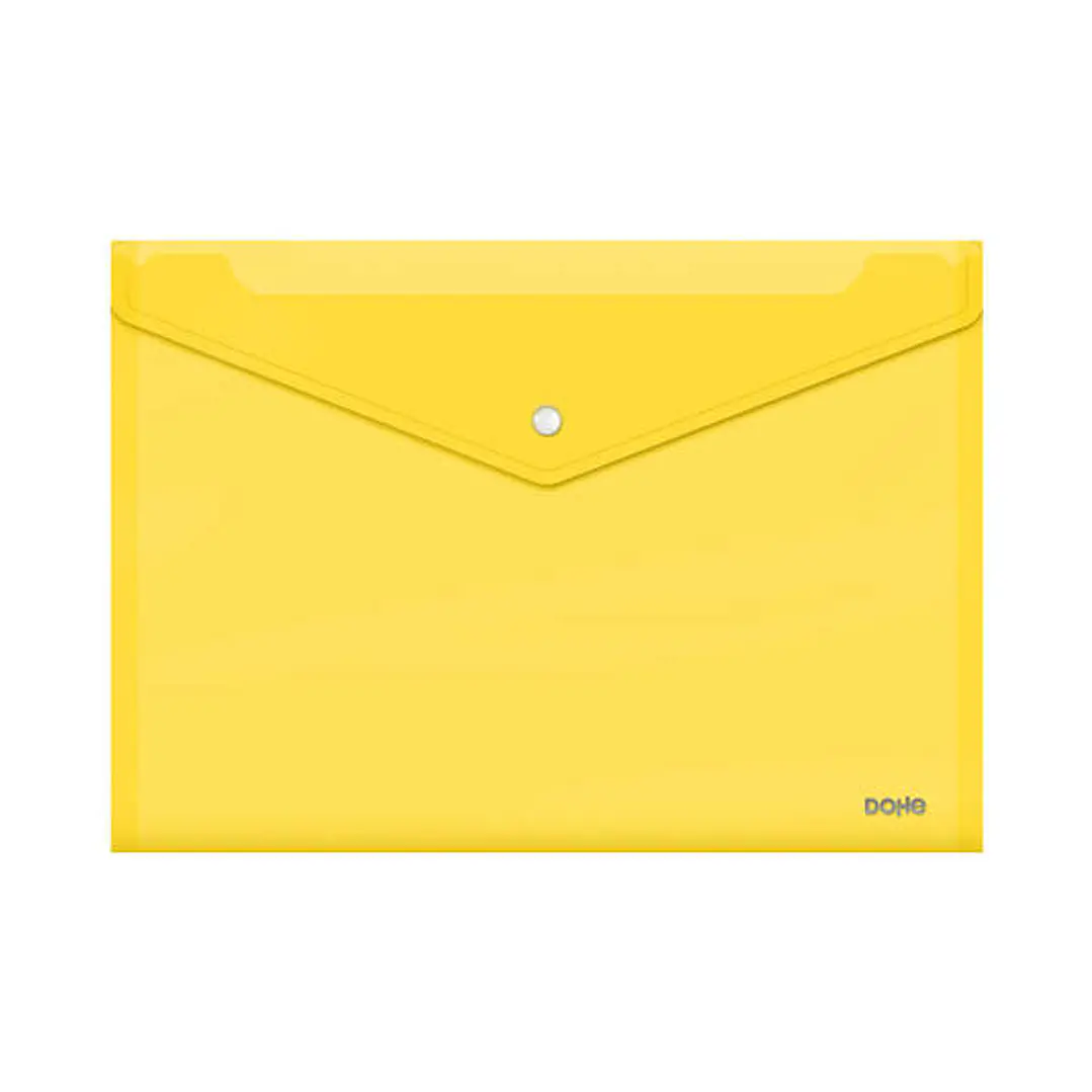 Dohe Sobre Portadocumentos Folio+ - Cierre de Broche - Polipropileno Cristal Transparente 150 Micras - Color Amarillo 1