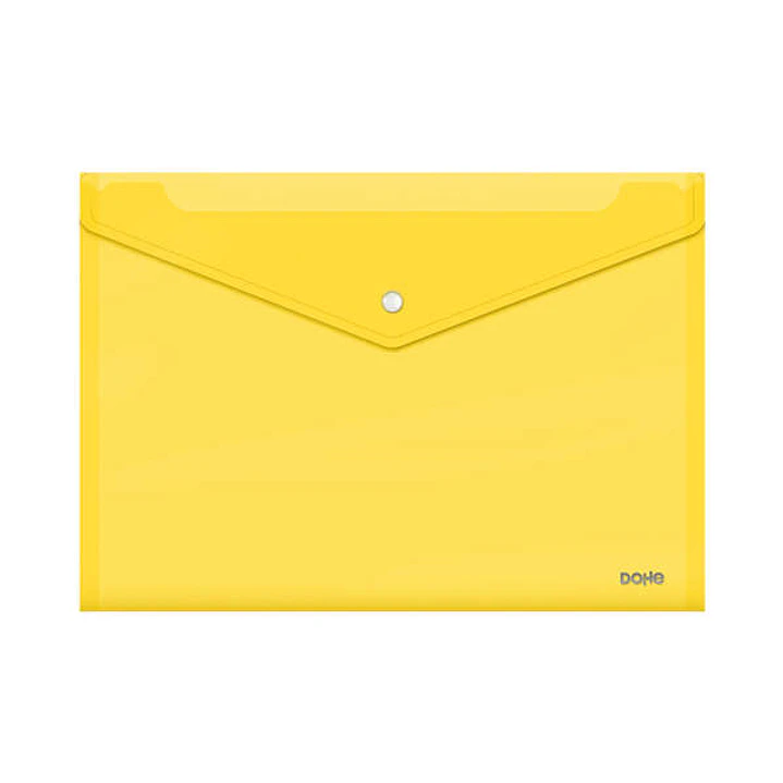 Dohe Sobre Portadocumentos Folio+ - Cierre de Broche - Polipropileno Cristal Transparente 150 Micras - Color Amarillo 1