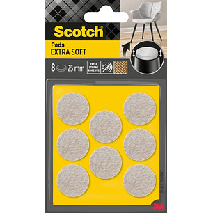 Scotch Pack de 8 Almohadillas de Fieltro Adhesivas - Extra Suaves - Diametro de 25mm - Color Beige