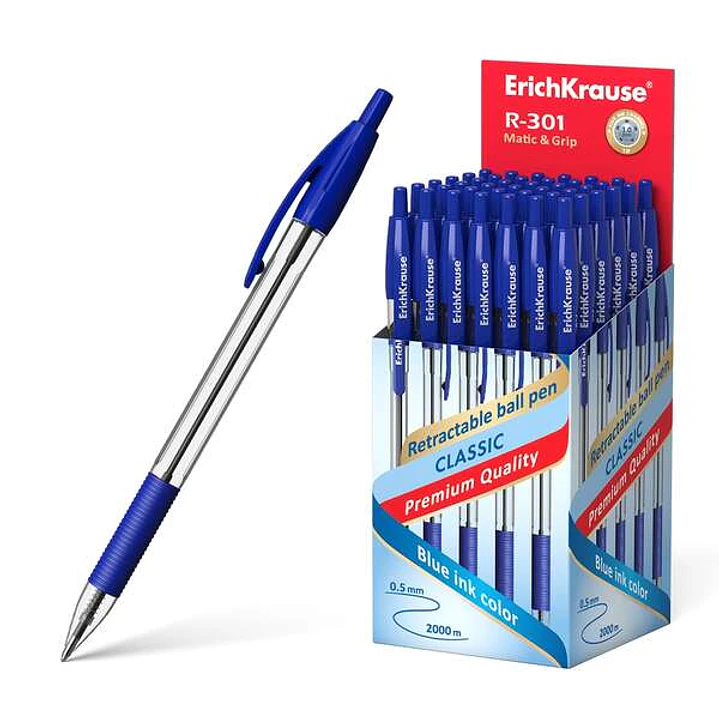 Erichkrause R-301 Classic Matic&Grip Boligrafo Retractil Punta de 1.0mm - Trazo 0.5mm - Grip de Agarre - Tinta de Secado Rapido - Color Azul 1