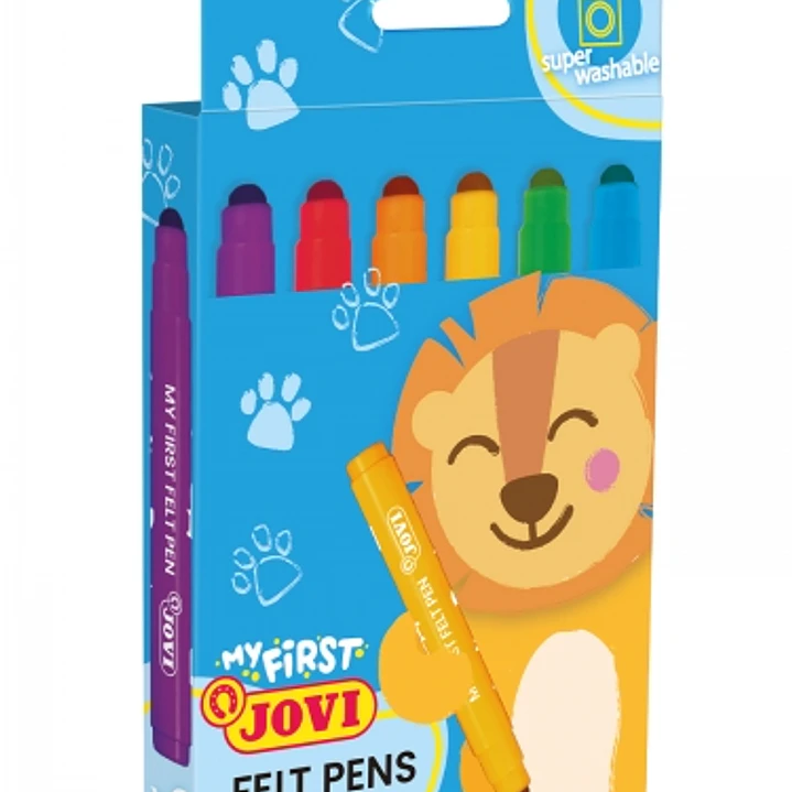 Jovi My First Felt Pen Estuche de 6 Rotuladores - Tinta Super Lavable - Tamaño Ideal para Manos Pequeñas - Punta Antihundimiento - Trazo Constante - C 1