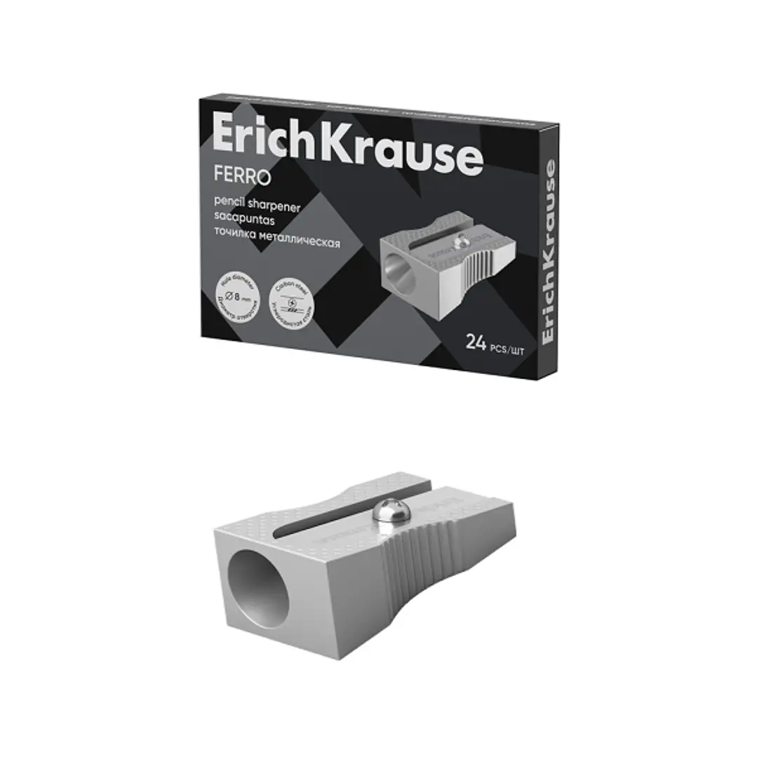 Erichkrause Ferro Sacapuntas de Aluminio con Agarre Ergonomico - Orificio de 8mm - Cuchilla de Acero al Carbono - Color Aluminio 1