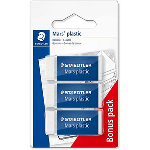Staedtler Mars Plastic Pack de 3 Gomas de Borrar - Plastico - Alta Precision - Color Blanco