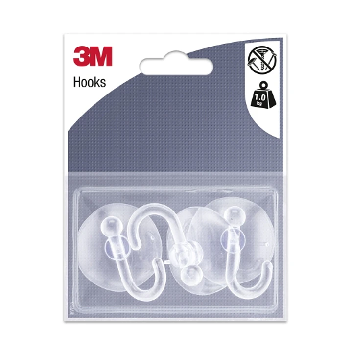 3M Pack de 3 Ganchos de Ventosa - Soporta hasta 1kg - Color Transparente 1