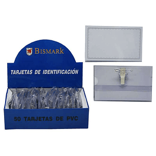 Bismark Portanombres con Pinza y Alfiler - Medidas 9,5x5,7cm - Uñero para Facil Intercambio de las Etiquetas - Transparente