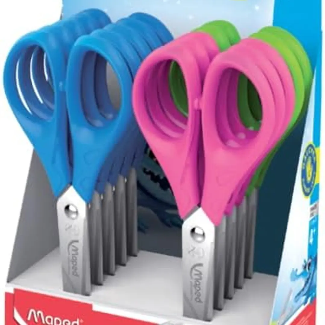 Maped Essentials Zurdos Tijera Escolar Punta Redonda 13cm - Hojas de Acero Inoxidable - Mango de Plastico Simetrico - Colores Surtidos 1