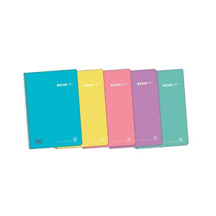 Enri Plus Cuaderno Espiral Formato Folio Cuadriculado 4x4mm - 80 Hojas 90gr con Margen - Cubierta de Plastico - Colores Pastel Surtidos