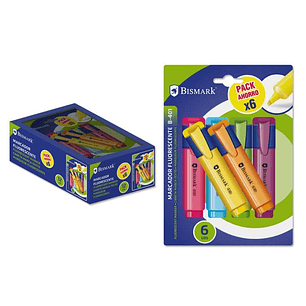 Bismark Pack de 6 Marcadores Fluorescentes Neon - Tinta de Secado Rapido - Ideal para Subrayar y Resaltar - Diseño Ergonomico - Larga Duracion