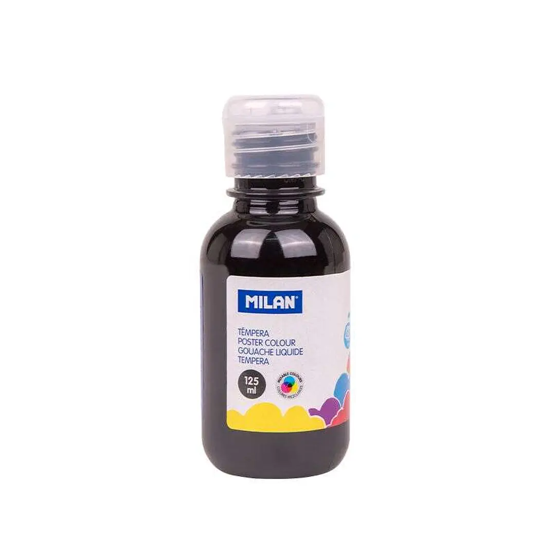 Milan Botella de Tempera 125ml - Tapon Dosificador - Secado Rapido - Mezclable - Color Negro 1