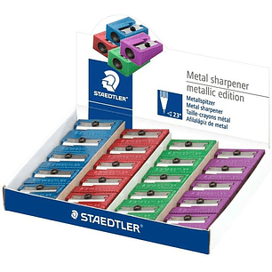 Staedtler Sacapuntas Metalico con Cuchilla de Metal - Angulo de Afilado de 23° - 1 Agujero - Colores Surtidos