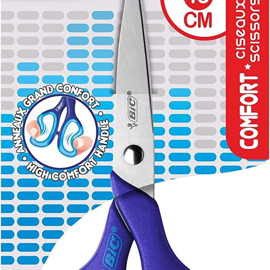 Bic Comfort Tijera Escolar de Acero Inoxidable 13cm - Mango Suave - Uso Diestro - Colores Surtidos Aleatorio 1