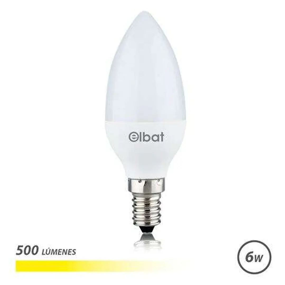Elbat Bombilla LED - Potencia 6W - Lumenes 500 - Tipo de Luz 3000K Luz Calida - Casquillo E14 - Angulo 180º - Dimensiones 37X100mm - 30.000 Horas de V 1