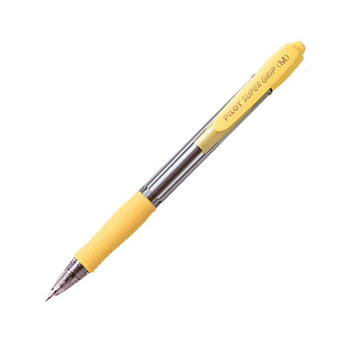 Pilot Boligrafo de Bola Retractil SuperGrip - Punta Redonda 1.0mm - Trazo 0.27mm - Tinta de Aceite - Grip Ergonomico - Color Amarillo 1