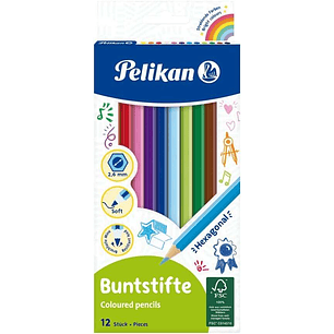 Pelikan Caja de 12 Lapices de Colores Hexagonales Lacados - Mina Antirotura - Certificacion FSC