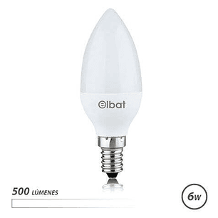 Elbat Bombilla LED - Potencia: 6W - Lumenes: 500 - Tipo de Luz: 4000K Luz Blanca - Casquillo: E14 - Angulo: 180º - Dimensiones: 37X100mm - 30.000 Hora