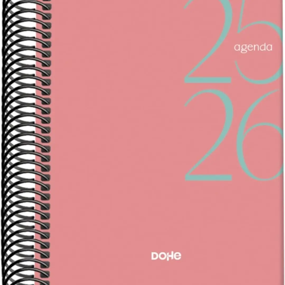 Dohe System Agenda Escolar 25/26 Espiral A6 - Dia Pagina - Papel 70g/m2 - Cubierta de Carton Plastificado - Color Rosa 1