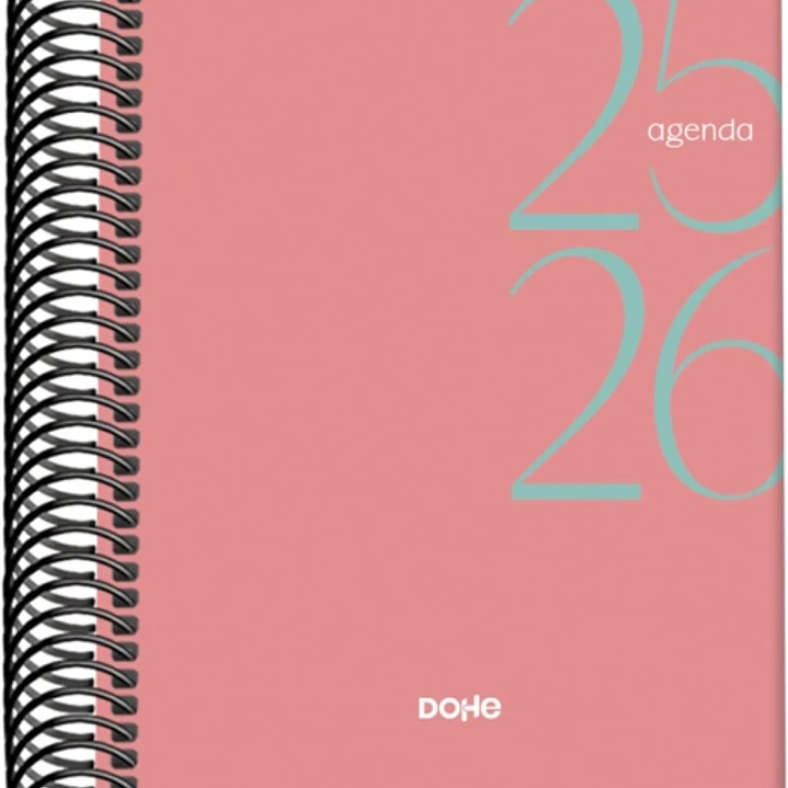 Dohe System Agenda Escolar 25/26 Espiral A6 - Dia Pagina - Papel 70g/m2 - Cubierta de Carton Plastificado - Color Rosa 1